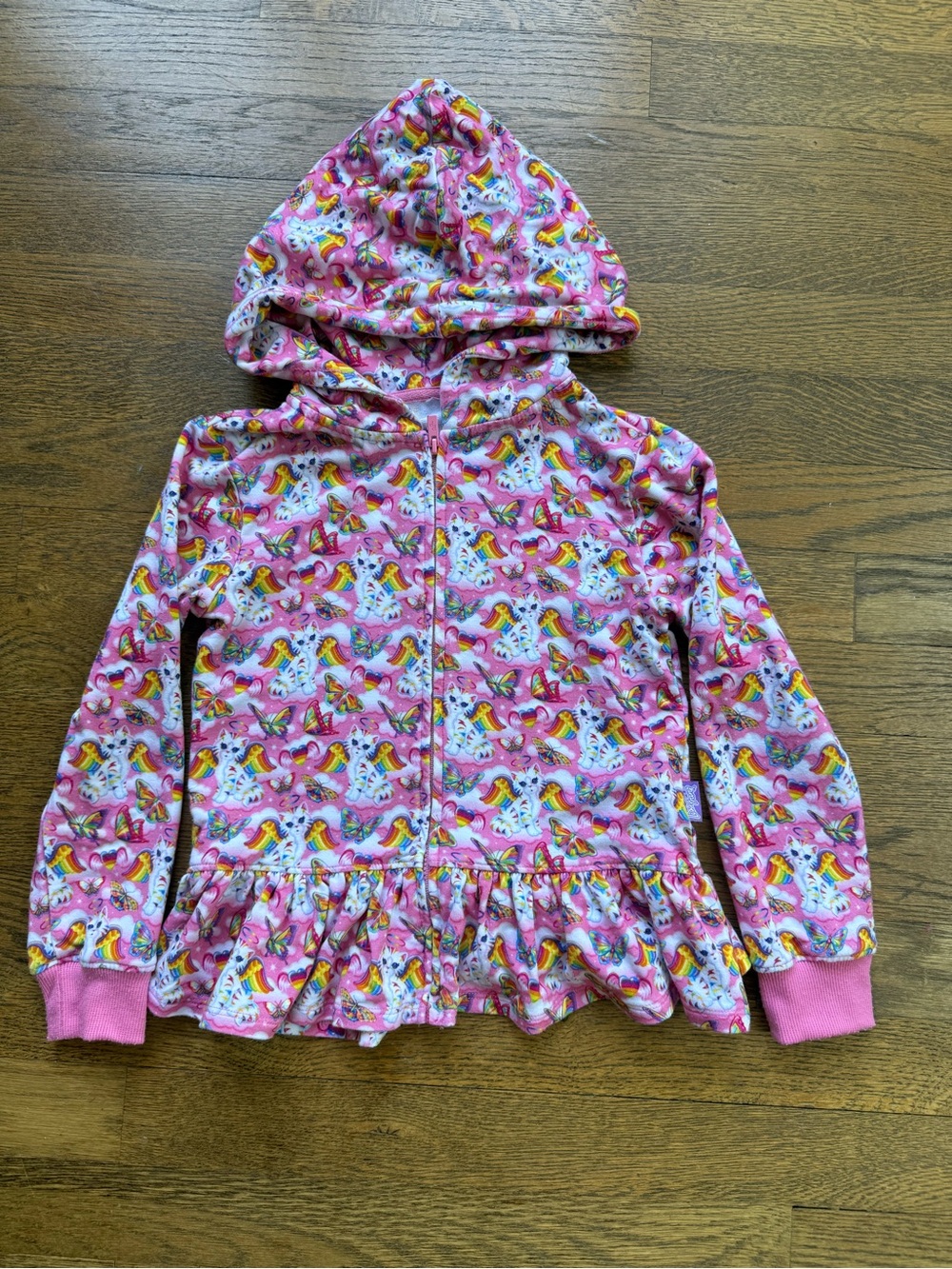 Posh Peanut Pink Unicorn Zip Hoodie with Ruffle Hem